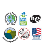 Load image into Gallery viewer, Picture of certifications displaying bio-based preferred, not tested on animals, high efficiency, united states EPA standard, made in america.