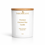 Load image into Gallery viewer, Tabor Olive premium coconut wax candle with a wooden lid on a white background