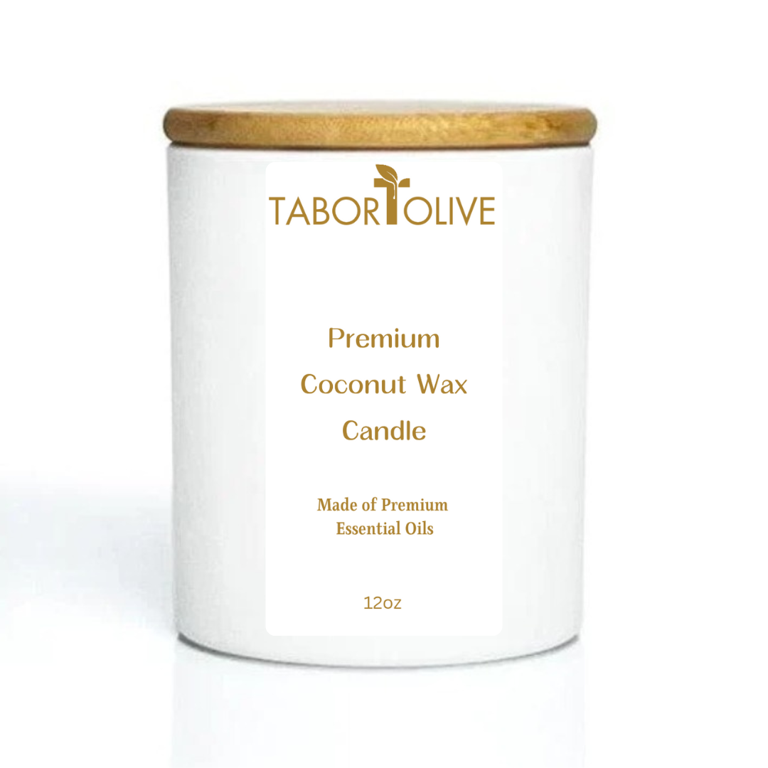 White coconut wax candle made of pure essential oils.