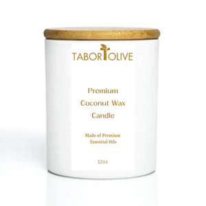 White coconut wax candle made of pure essential oils.