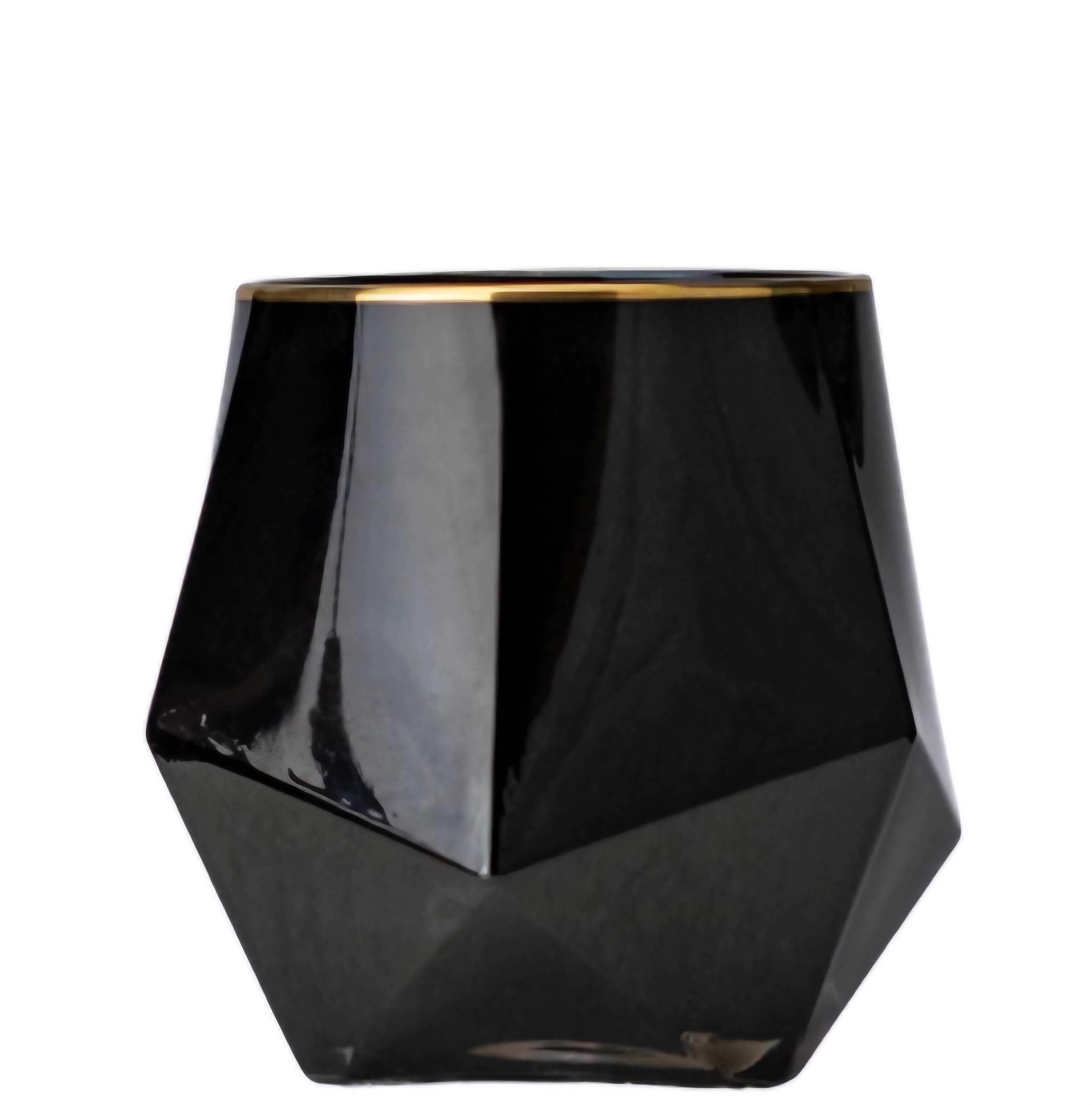 Black geometric luxury coconut wax candle with gold rim 