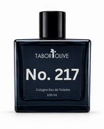 Load image into Gallery viewer, Navy colored Tabor Olive cologne bottle with 'No. 217' on a white background
