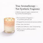 Load image into Gallery viewer, White and pink spotted candle jar with benefit text on a white background.
