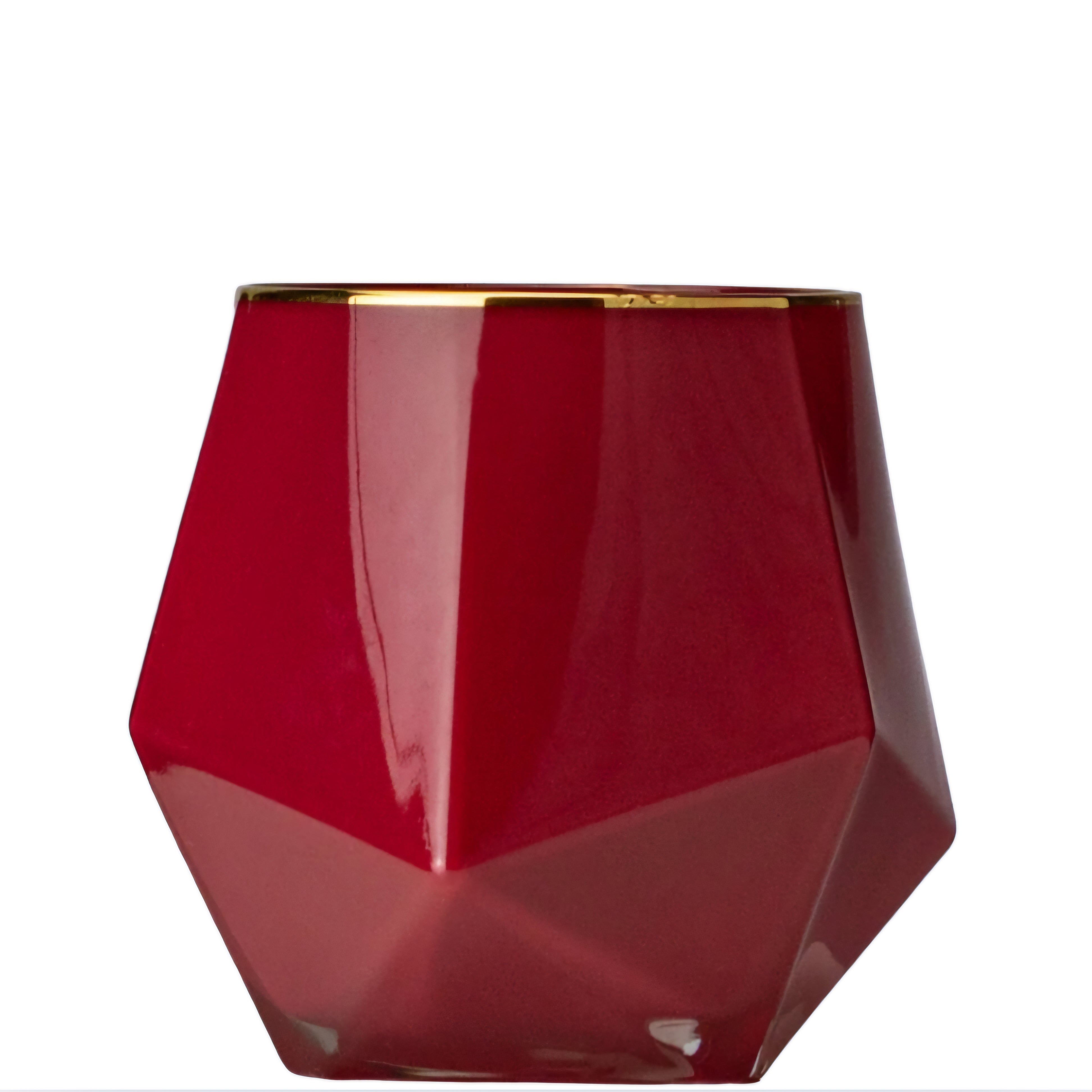 Red geometric luxury coconut wax candle with gold rim 